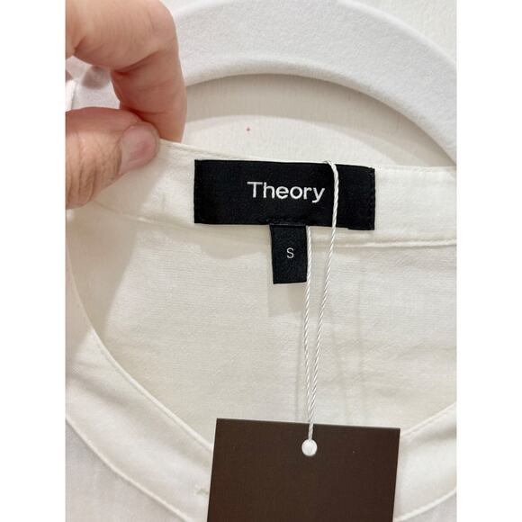 Theory 100% Cotton Short Sleeve Semi Sheer Button-Up Shirt Top White Women's S - Picture 3 of 4
